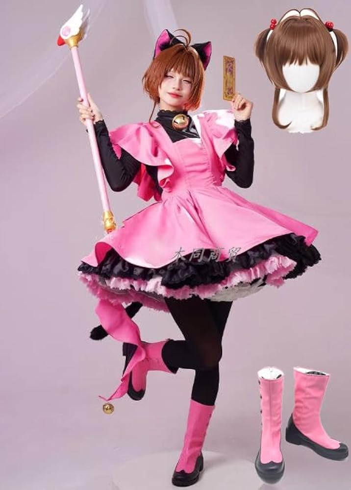 セット済みウィッグ　カードキャプターさくら　木之本桜　コスプレ 三分妄想 カードキャプターさくら コスプレ 木之本桜 ウィッグ 2色